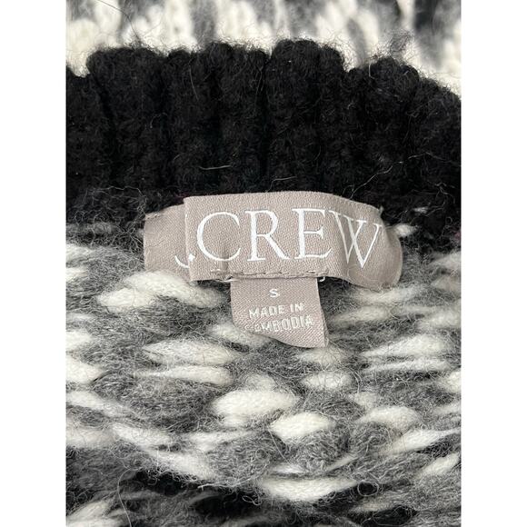 J. Crew Cardigan Sz Small Cropped Fair Isle Chunky Black Gray Wool Angora Blend - Picture 7 of 8